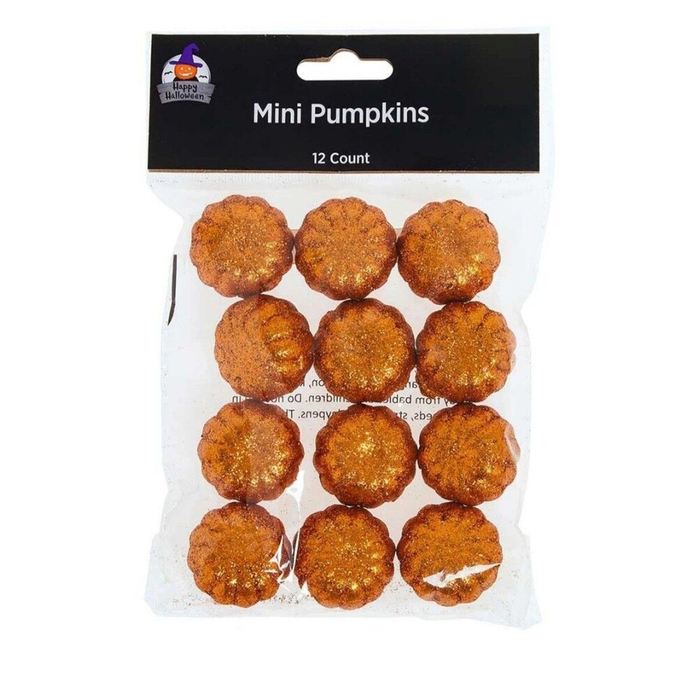 Orange Glitter Mini Pumpkins 12 Count Home Decor Arts Crafts Floral Party Favors